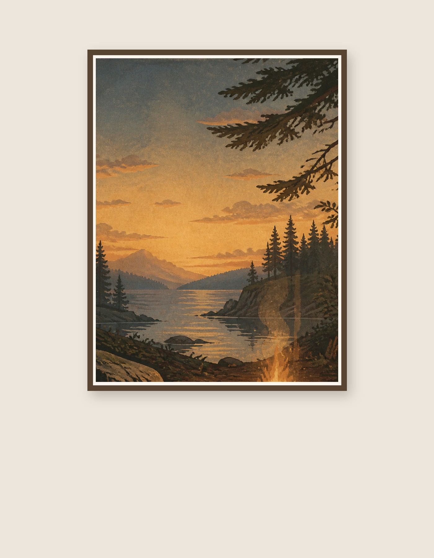 Campfire Dusk poster styled in a home interior