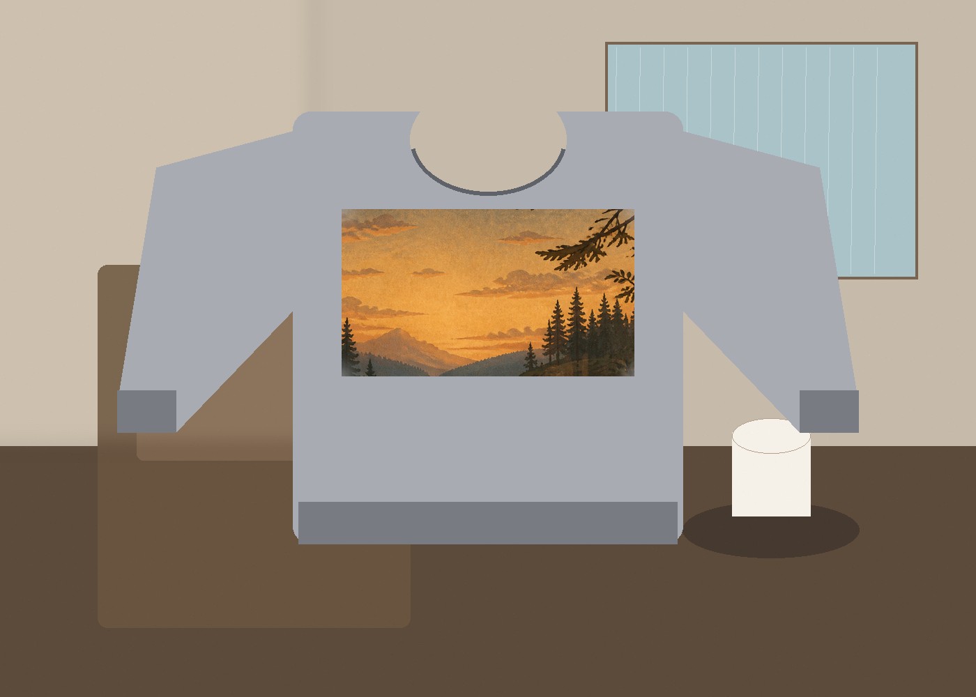 Campfire Dusk sweatshirt with an illustrated forest print